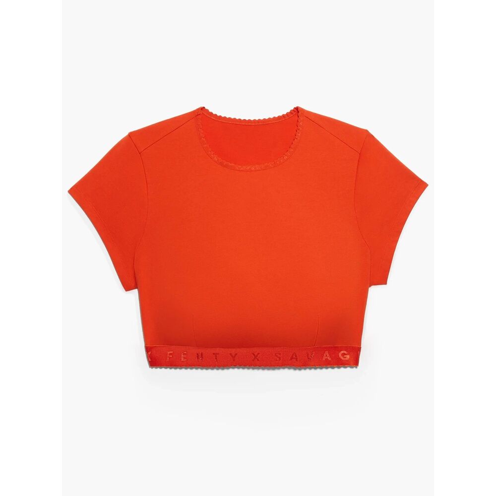 Savage x Fenty Orange Color Block Cotton Crop Top Festival Athleisure, Size L